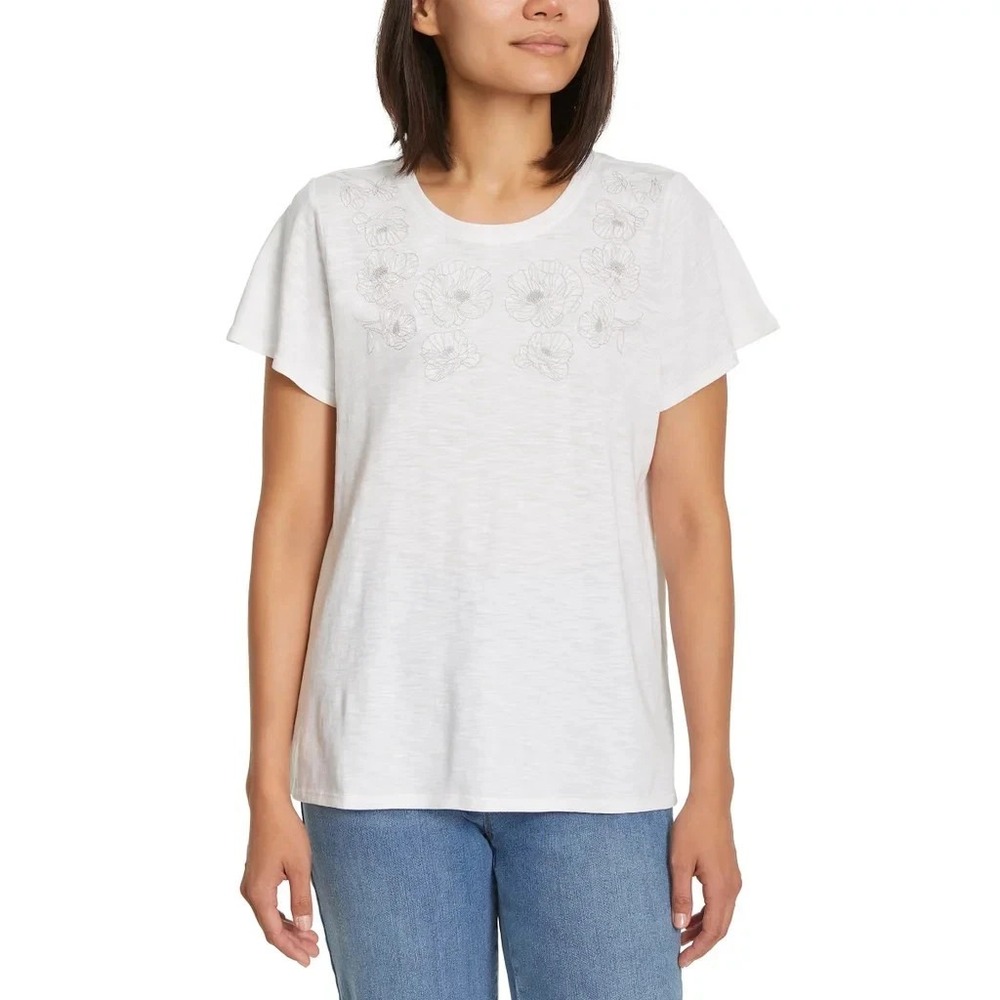 Ella Moss Women's Short Sleeve Embroidered Top, White, Size: Medium, New